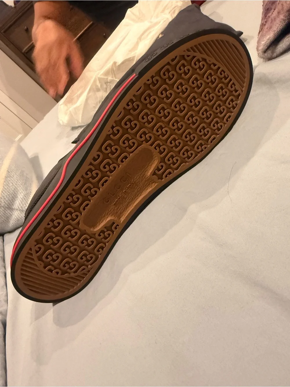 Gucci Black High-Top Sneaker with Red and Green Web Stripe